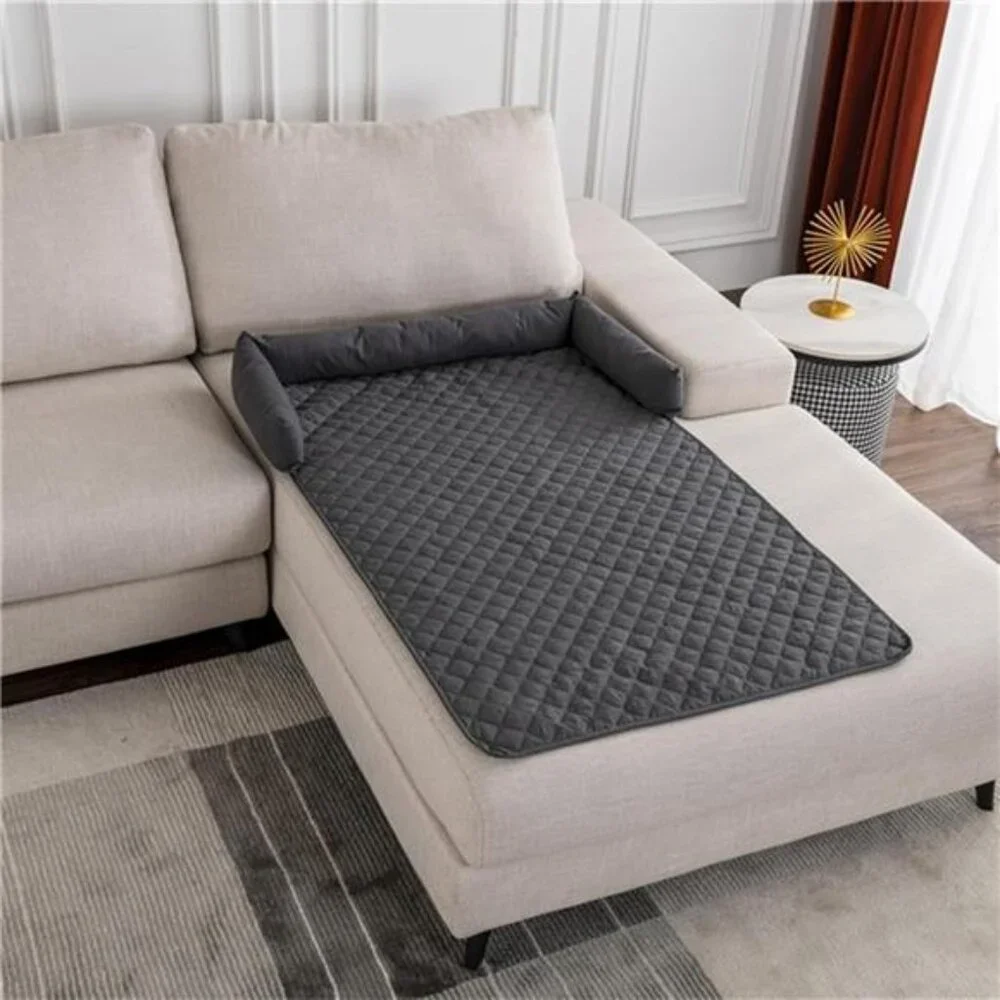 Calming Dog Bed Mat for Couch, Calming Dog Couch Bed with 3 Side Dog Pillow